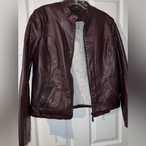 JOU JOU Plum vegan leather faux fur interior jacket women’s size M